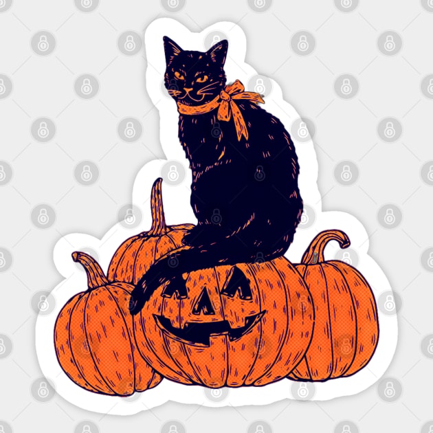 Black Cat And Pumpkins! Sticker by Black Cat Alley